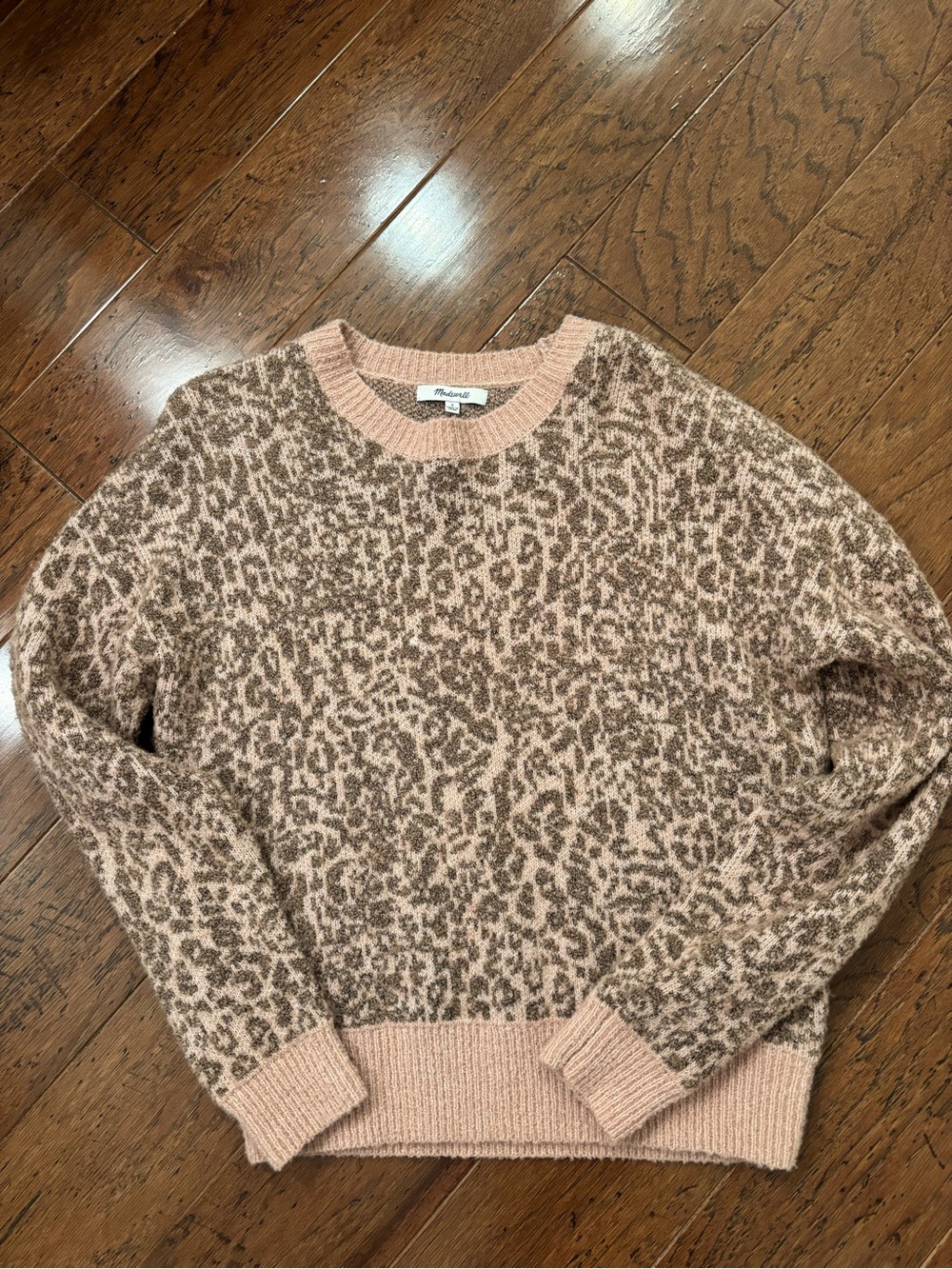 Madewell Pink and Brown Leopard Crewneck Sweater